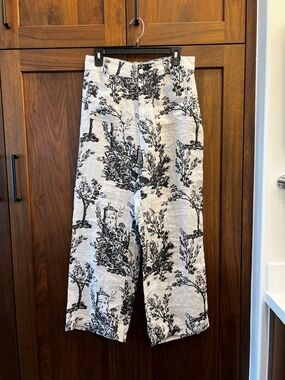 Joie Black & White Wide-Leg Linen Pants size 10